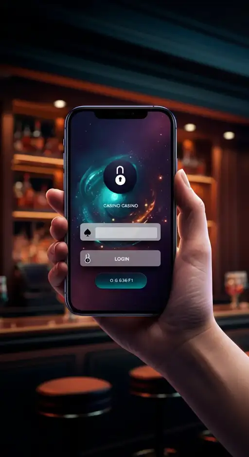 Een gedetailleerde weergave van het inlogscherm van StarDice Casino op een mobiel apparaat, met opties voor biometrische authenticatie en beveiligingsinstellingen.